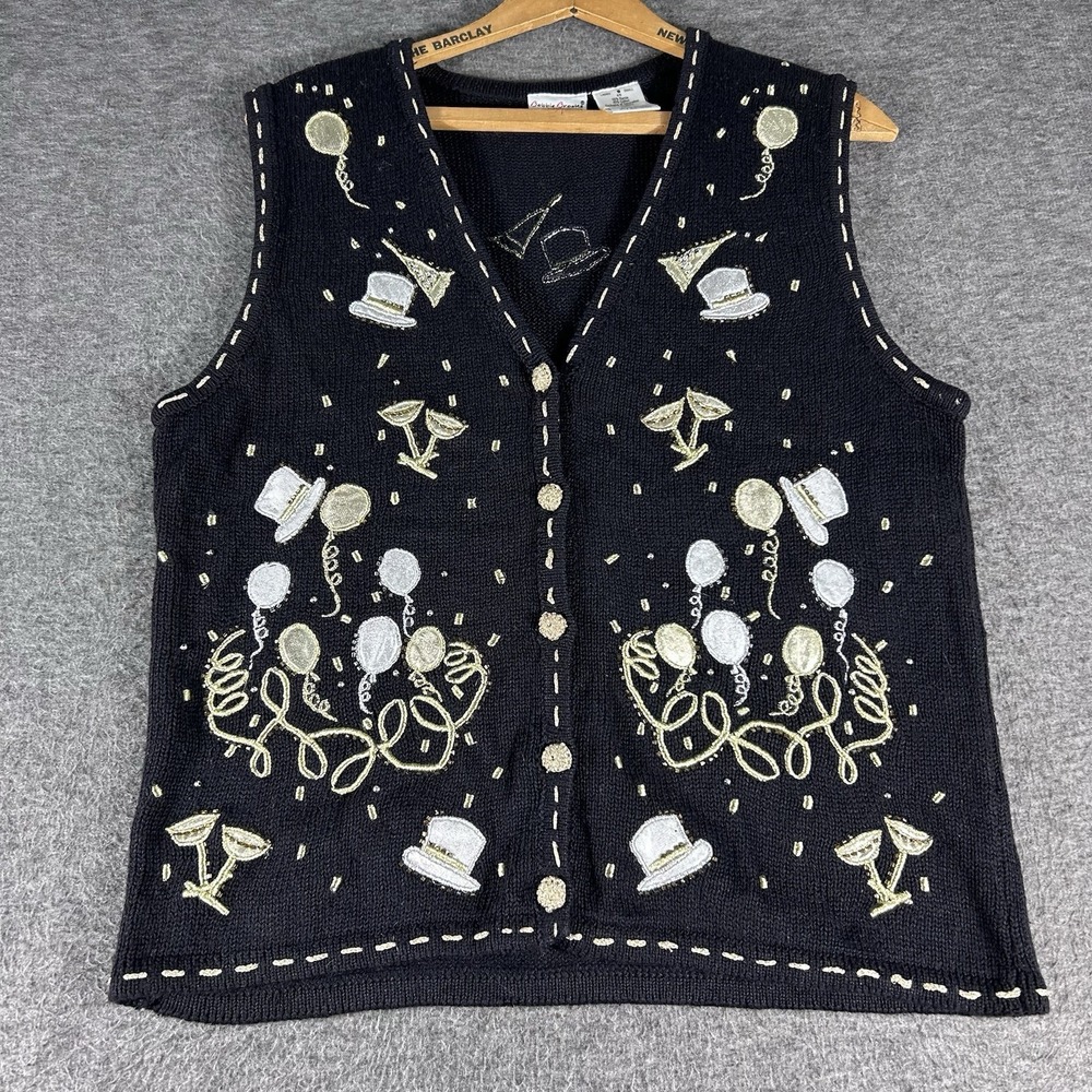 Vintage Bobbie Brooks New Years Eve Sweater Vest Women's S Beaded Embroidered - Picture 1 of 6